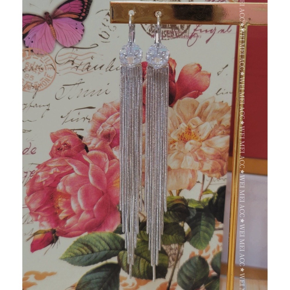 《惟美wei mei》O002閃耀鑽球簡約長流蘇耳扣耳環 修飾臉型 台灣現貨-細節圖6