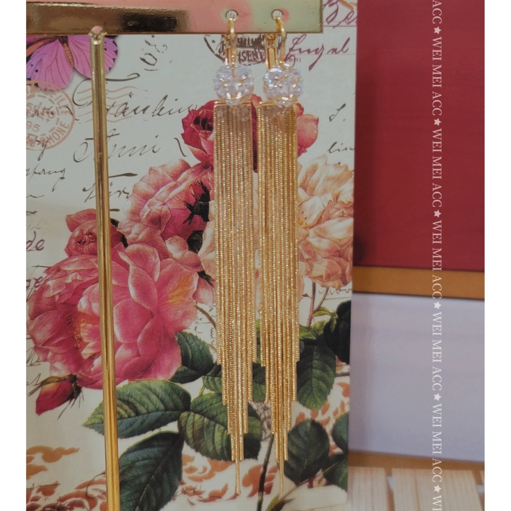 《惟美wei mei》O002閃耀鑽球簡約長流蘇耳扣耳環 修飾臉型 台灣現貨-細節圖7