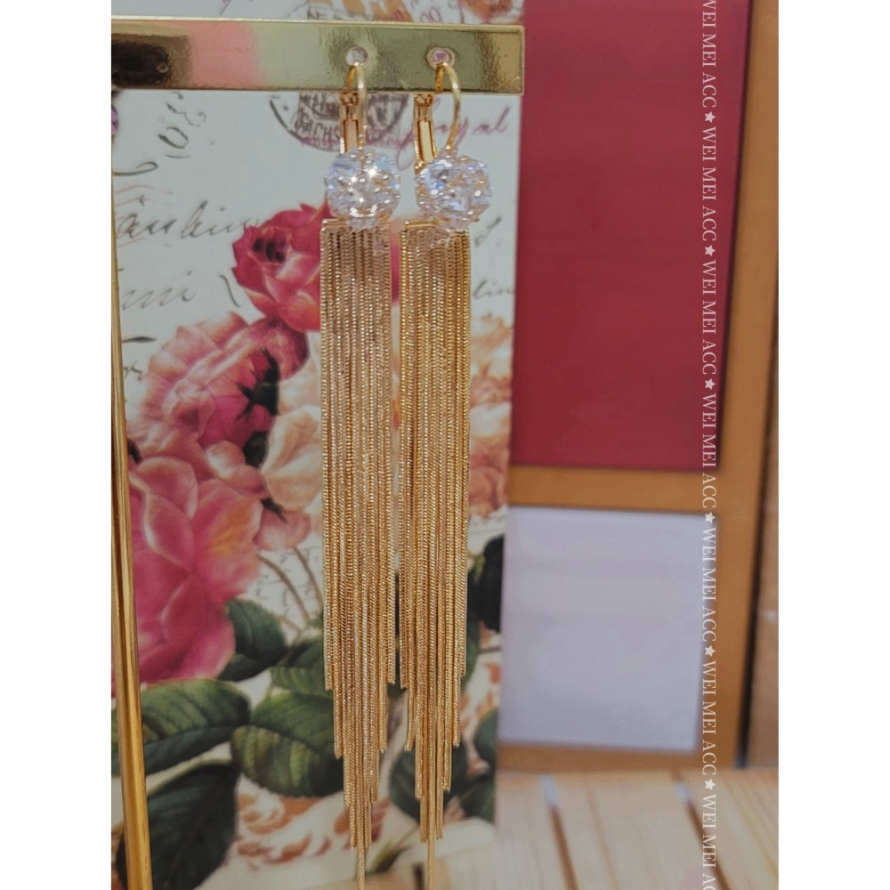 《惟美wei mei》O002閃耀鑽球簡約長流蘇耳扣耳環 修飾臉型 台灣現貨-細節圖8