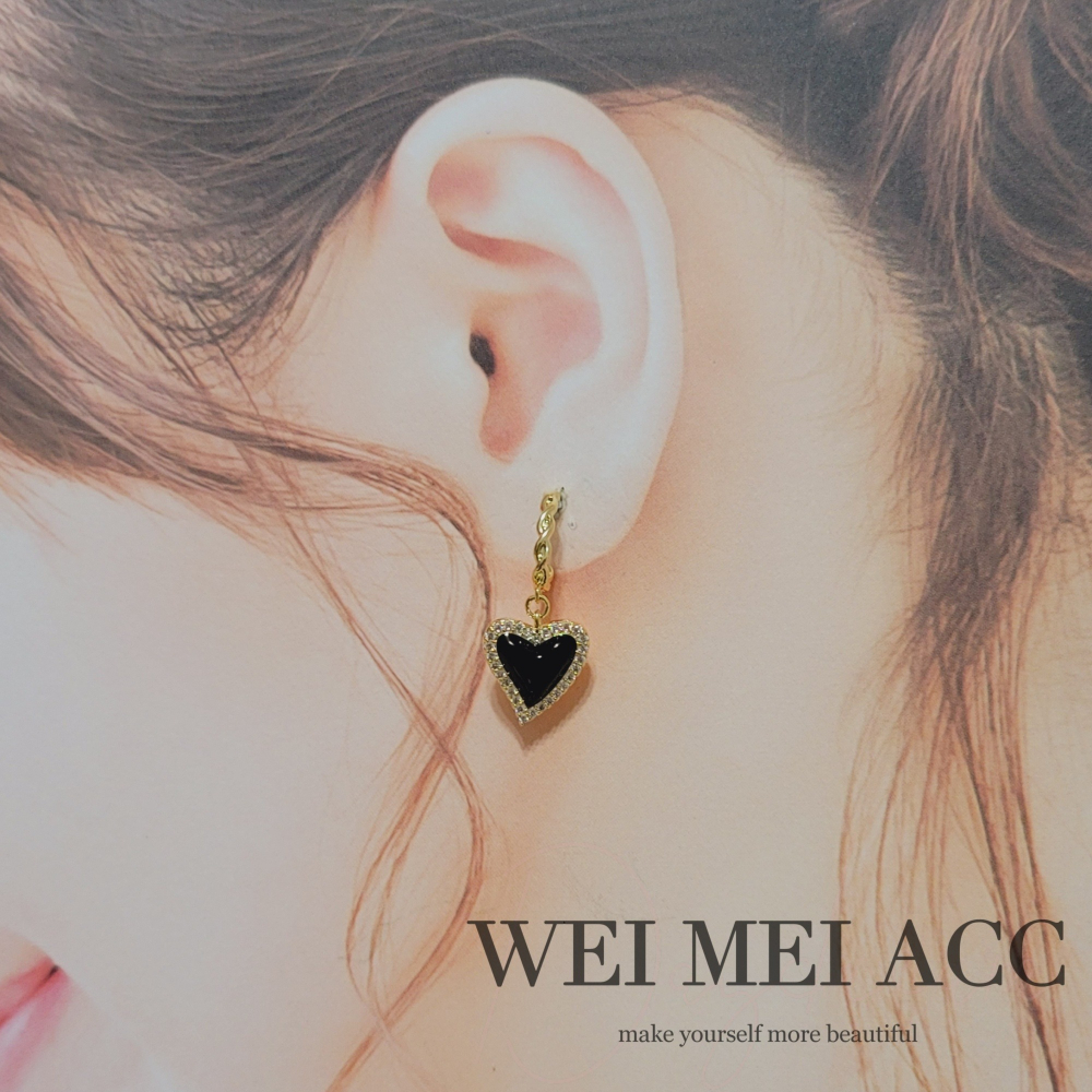 《惟美wei mei》B004法式典雅微鑲鋯石滴油愛心麻花C圈耳環 台灣現貨-細節圖3