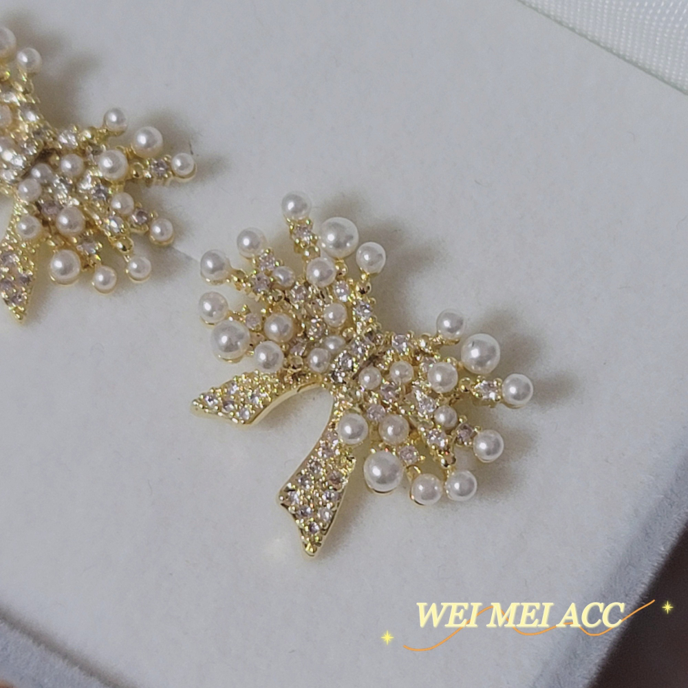 《惟美wei mei》A013法式典雅微鑲鋯石小米珠珍珠蝴蝶耳釘耳環 台灣現貨-細節圖3