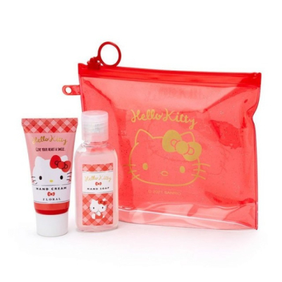 日本sanrio香氛保濕護手霜+洗手液 防水收納袋組盒組(凱蒂)