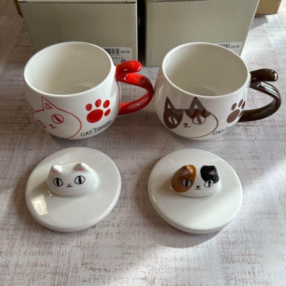 日本 にゃん屋 猫3兄弟 造形臉 馬克杯(A.B.C)三種-細節圖6