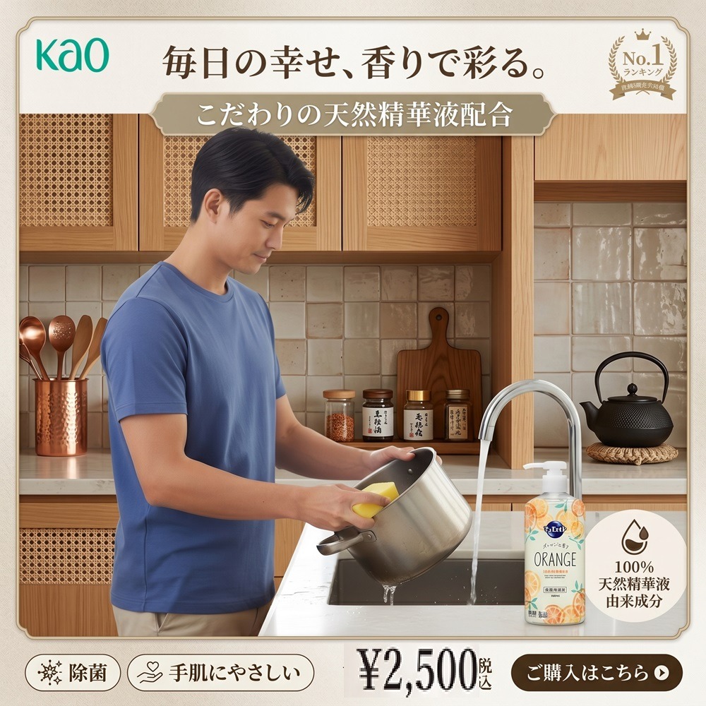 日本 花王 高效去油漬 除菌 按壓式 洗碗精(橘子.馬鞭草)兩瓶一組特價-細節圖3