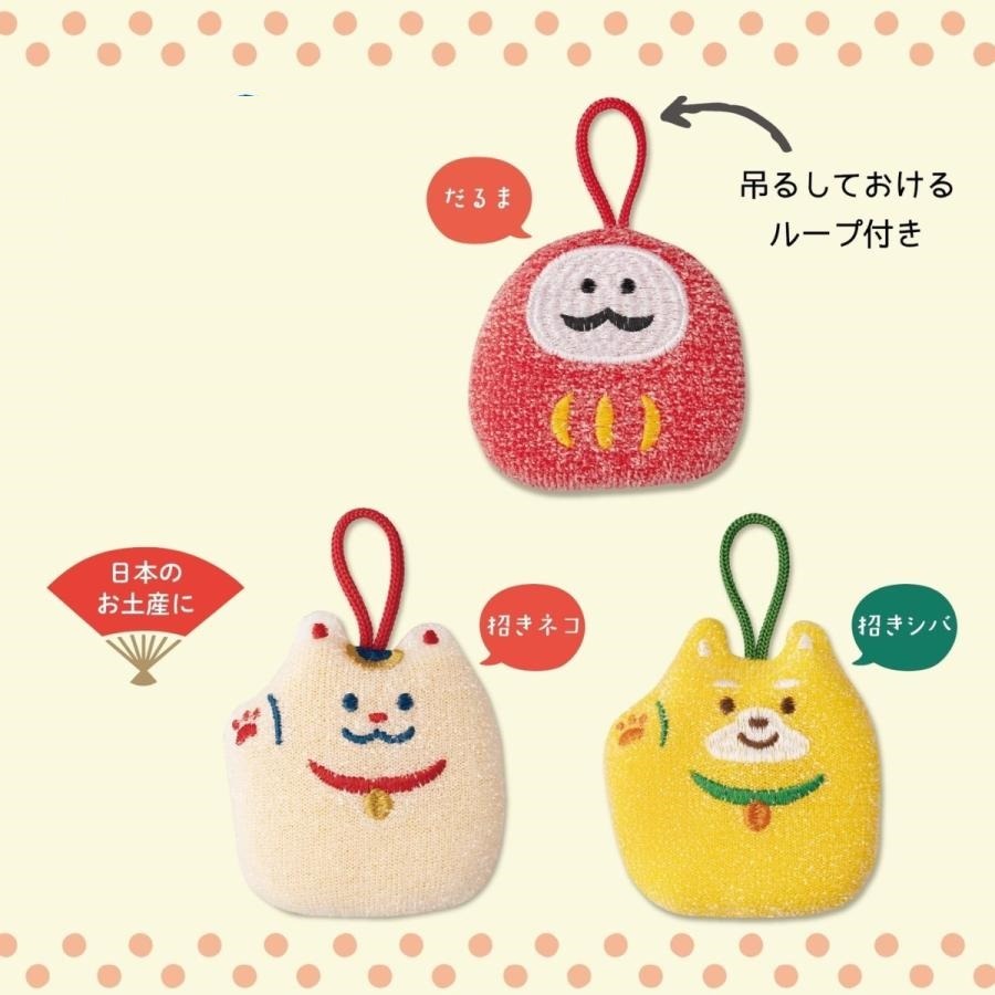 日本 DECOLE可愛日本風設計附吊掛繩海綿(達摩.招財貓.狗)兩個一組-細節圖3