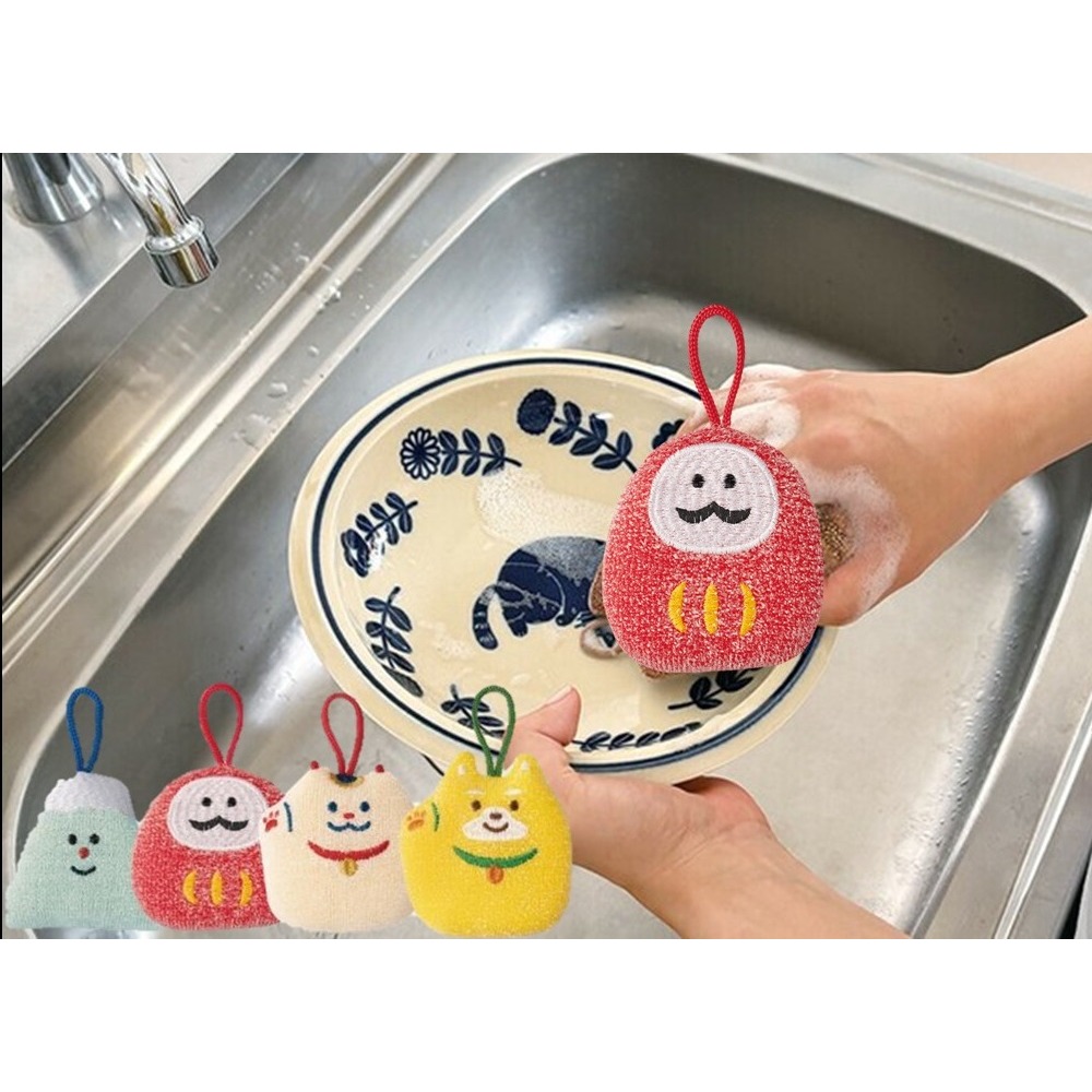 日本 DECOLE可愛日本風設計附吊掛繩海綿(達摩.招財貓.狗)兩個一組-細節圖7
