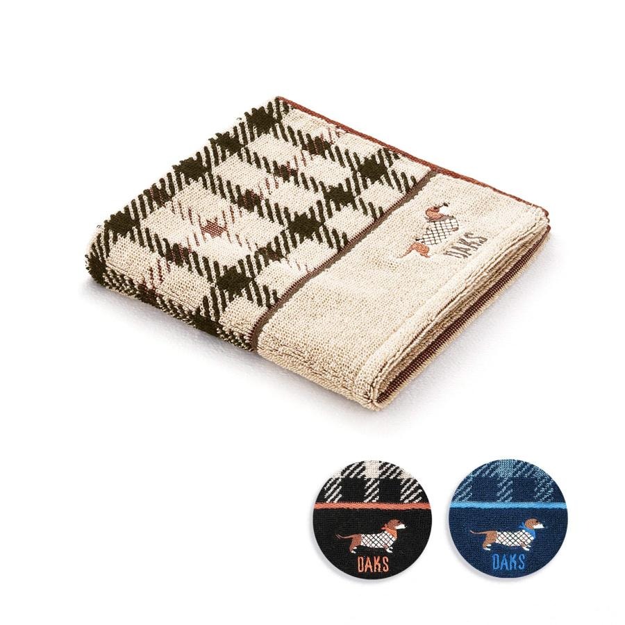 日本DAKS格子 臘腸狗刺繡 吸水柔棉 毛巾(藍.米.黑)3色-細節圖5
