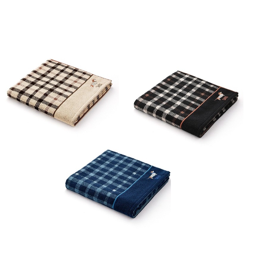 日本DAKS格子 臘腸狗刺繡 吸水柔棉 方巾(藍.米.黑)3色-細節圖2