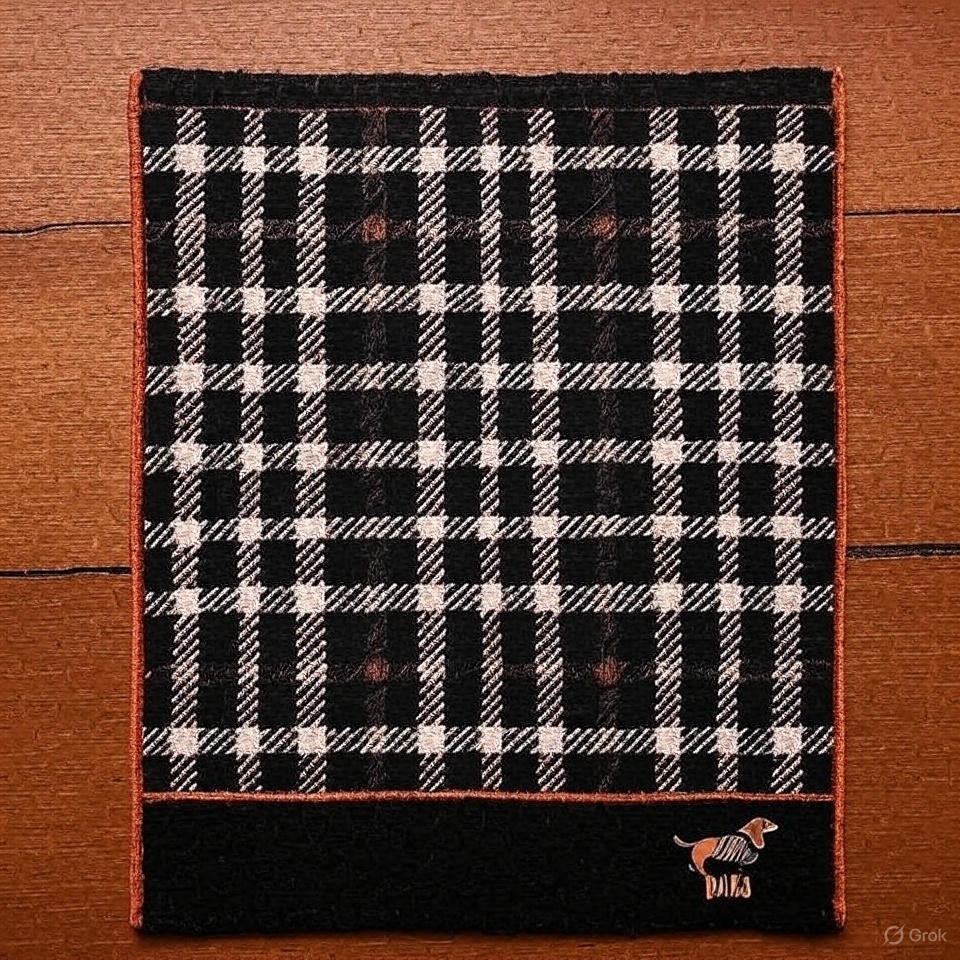 日本DAKS格子 臘腸狗刺繡 吸水柔棉 方巾(藍.米.黑)3色-細節圖5