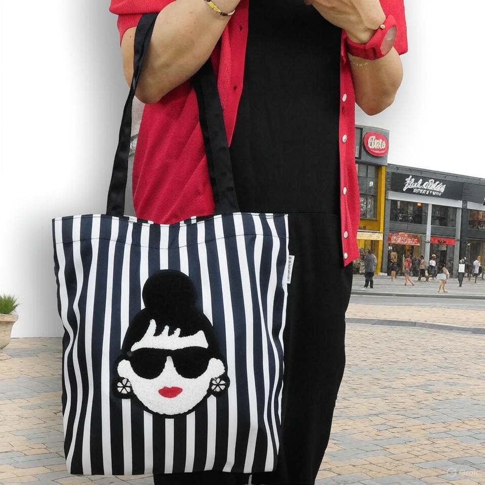 日本HAPPY刺繡 臉孔 款超吸睛大容量防潑水托特包(黑.灰)兩色-細節圖3