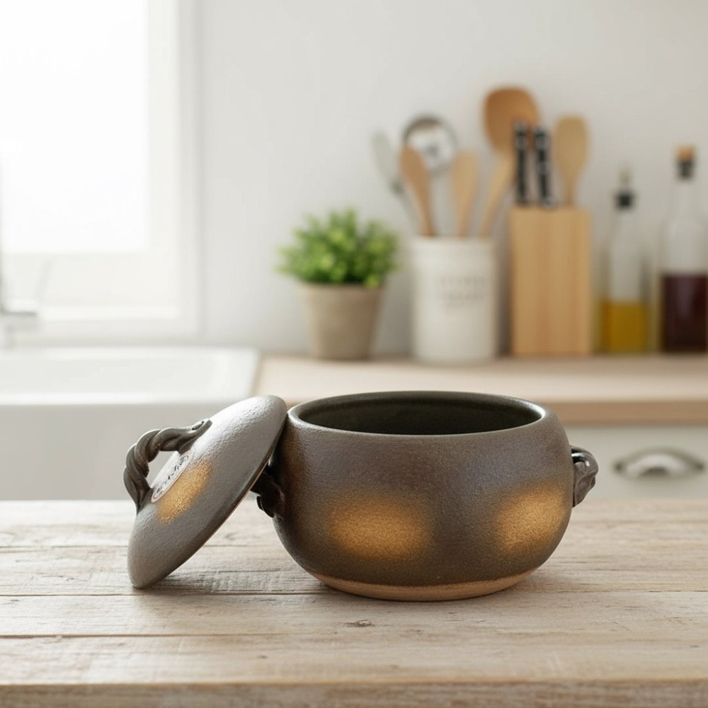 日本 伊賀風 土鍋萬古燒 直火可用達摩造型5合黑吹飯鍋 (體積過大1次下單1個)-細節圖3