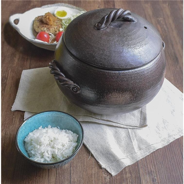 日本 伊賀風 土鍋萬古燒 直火可用達摩造型5合黑吹飯鍋 (體積過大1次下單1個)-細節圖5