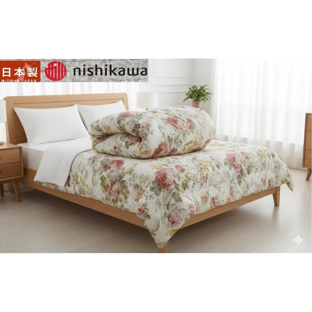 日本 西川 花卉圖騰 雙人羽絨被(藍.紅)兩色(體積過大1次下單一件)-細節圖2