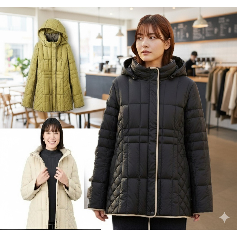 日本nissen時尚輕暖 菱格 羽絨外套(黑.米.綠) 三色-細節圖2