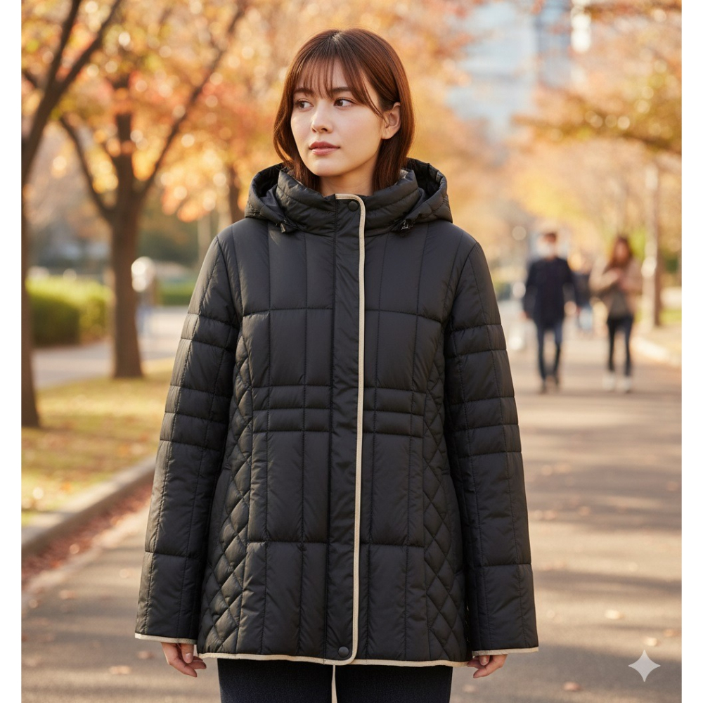 日本nissen時尚輕暖 菱格 羽絨外套(黑.米.綠) 三色-細節圖4