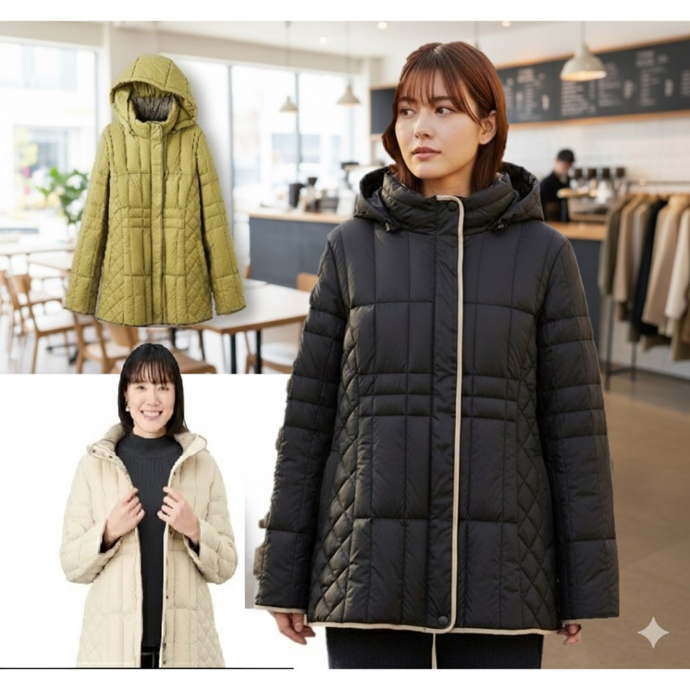 日本nissen時尚輕暖 菱格 羽絨外套(黑.米.綠) 三色-細節圖2