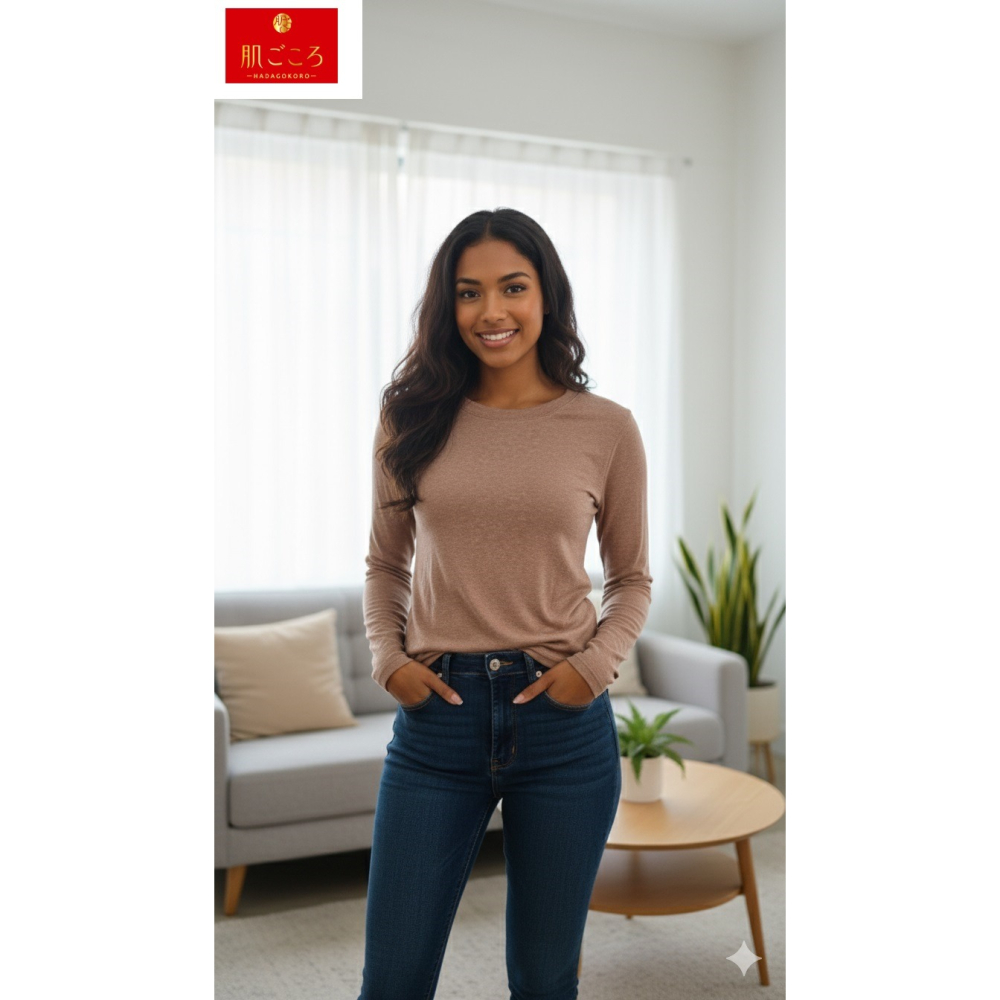 日本as 肌ごころ 有機棉混舒適 吸濕發熱 內搭衣(粉.紫.咖)三色-細節圖4