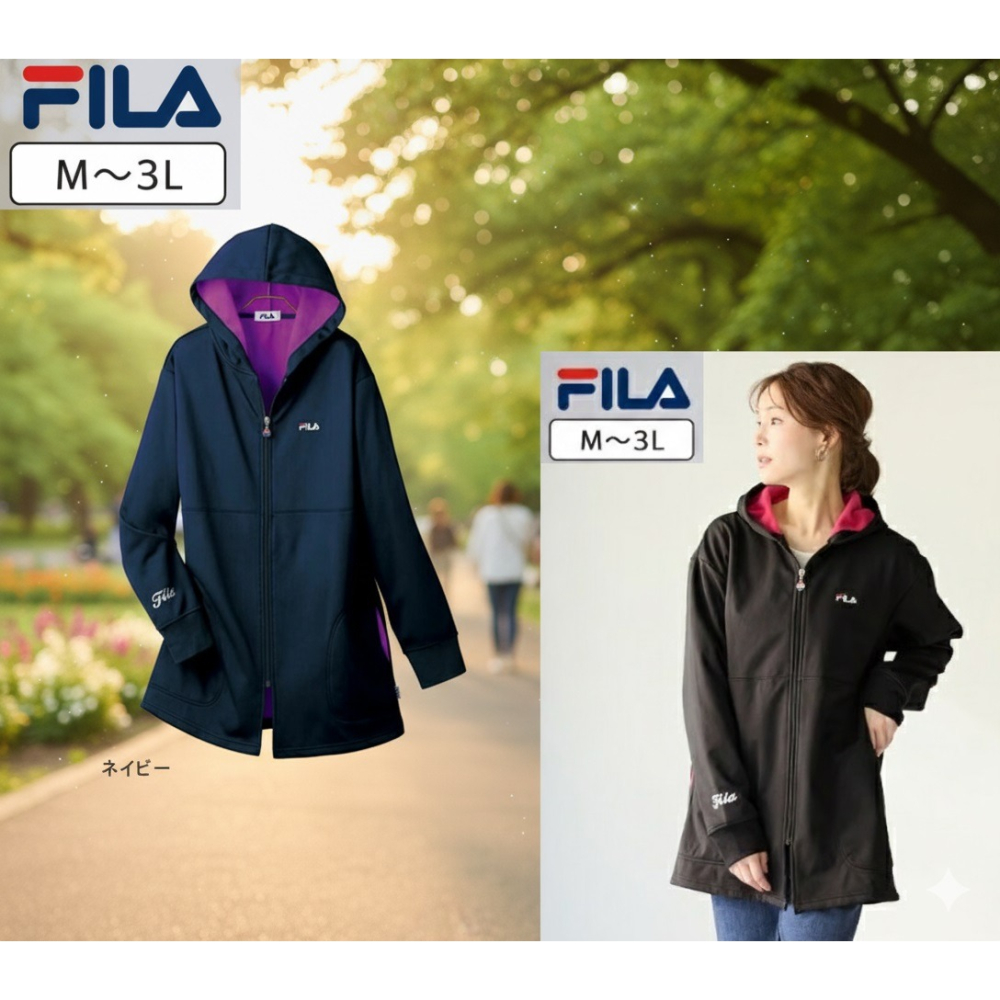 日本FILA防風長版連帽外套(黑.藍)兩色-細節圖2