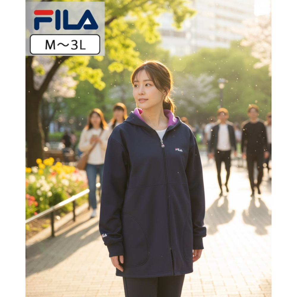 日本FILA防風長版連帽外套(黑.藍)兩色-細節圖3