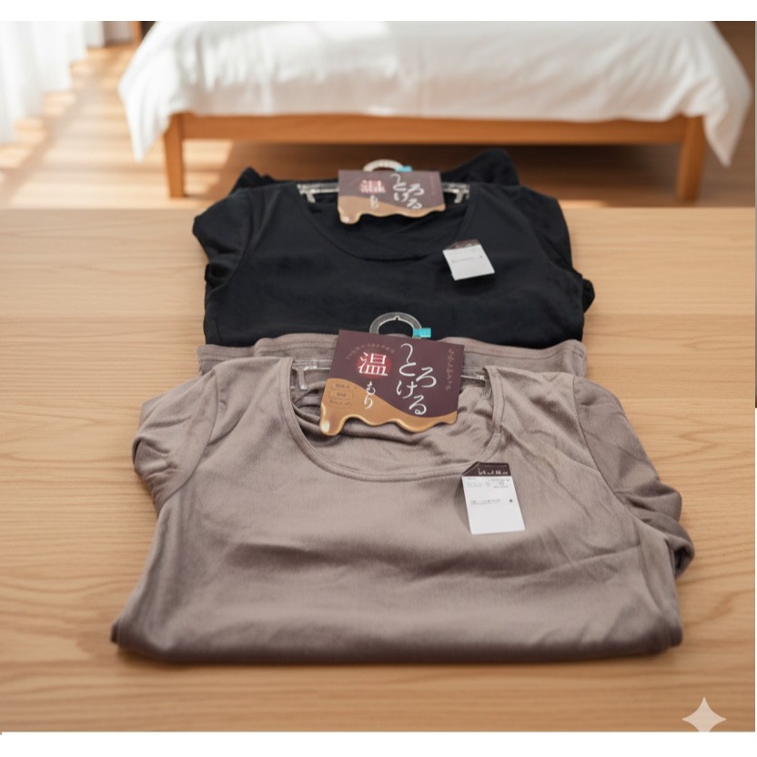 日本 白鷺 新觸感順滑絲絨 吸濕發熱 女發熱衣(黑.紫)兩色-細節圖3