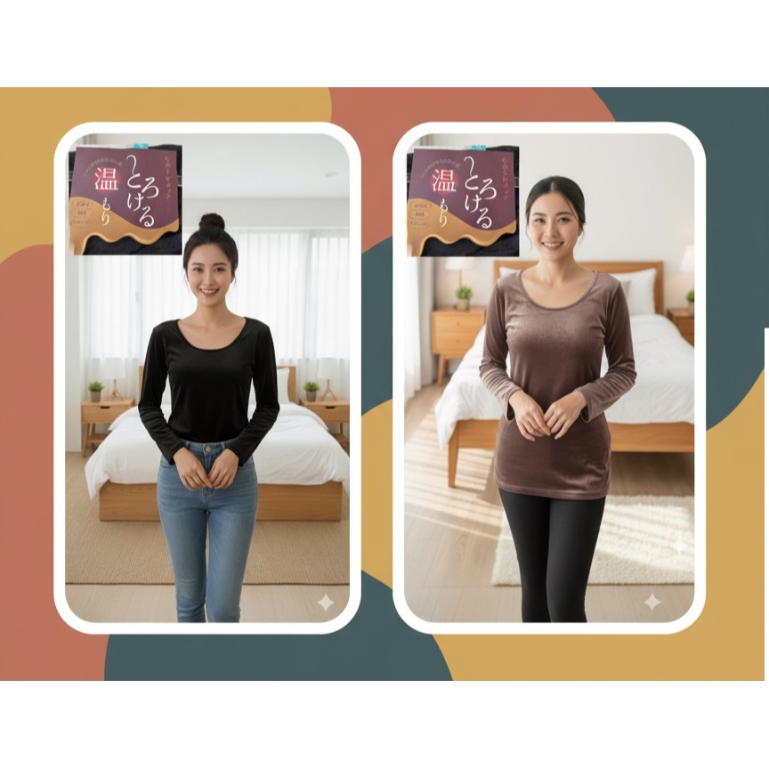 日本 白鷺 新觸感順滑絲絨 吸濕發熱 女發熱衣(黑.紫)兩色-細節圖5