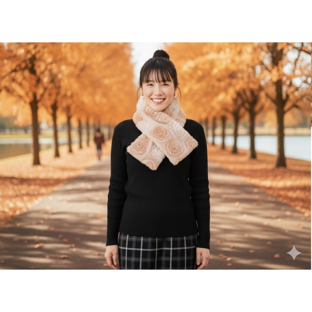 日本サードコレクション 玫瑰造型插扣式 圍脖(黑.藍.米) 三色-細節圖3