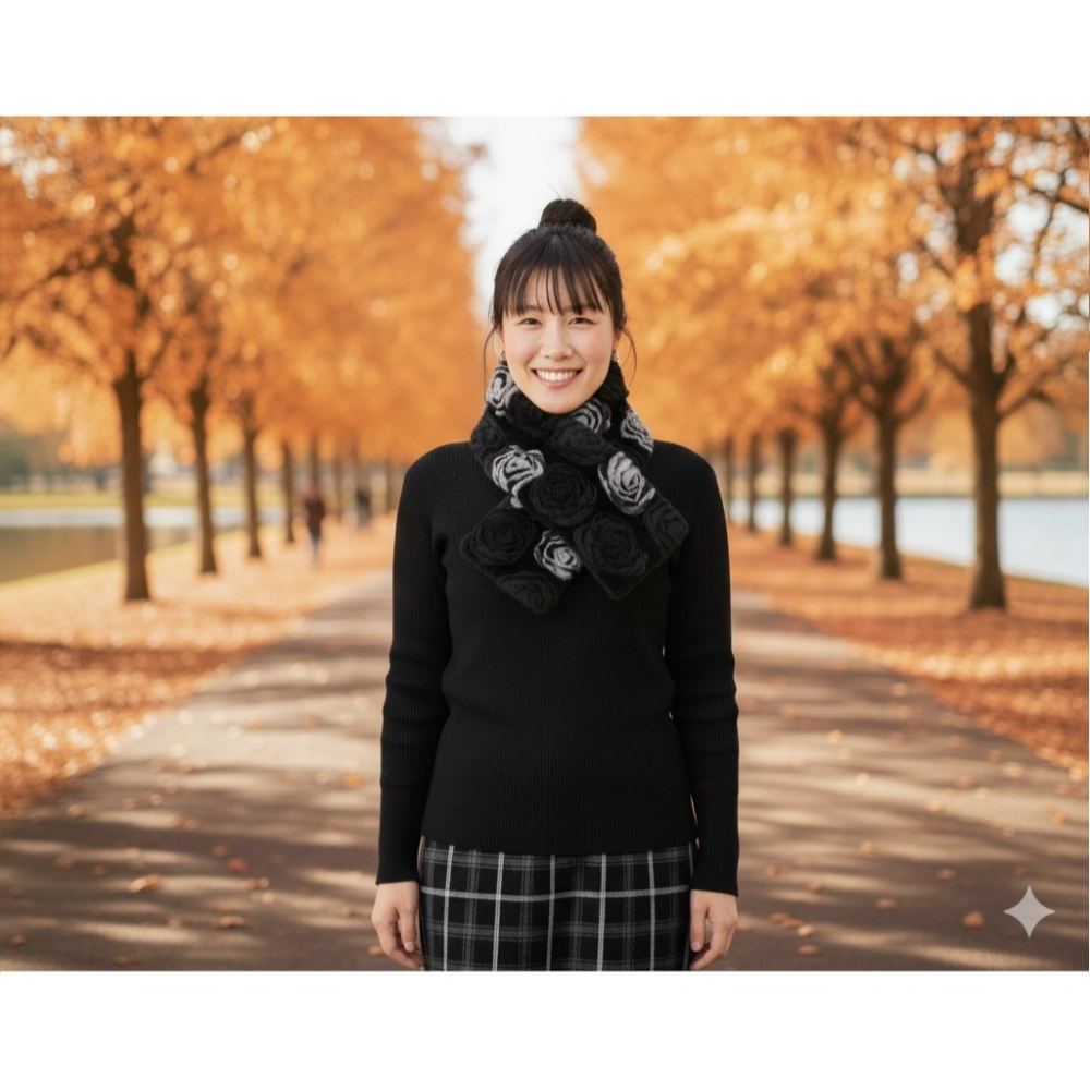 日本サードコレクション 玫瑰造型插扣式 圍脖(黑.藍.米) 三色-細節圖6