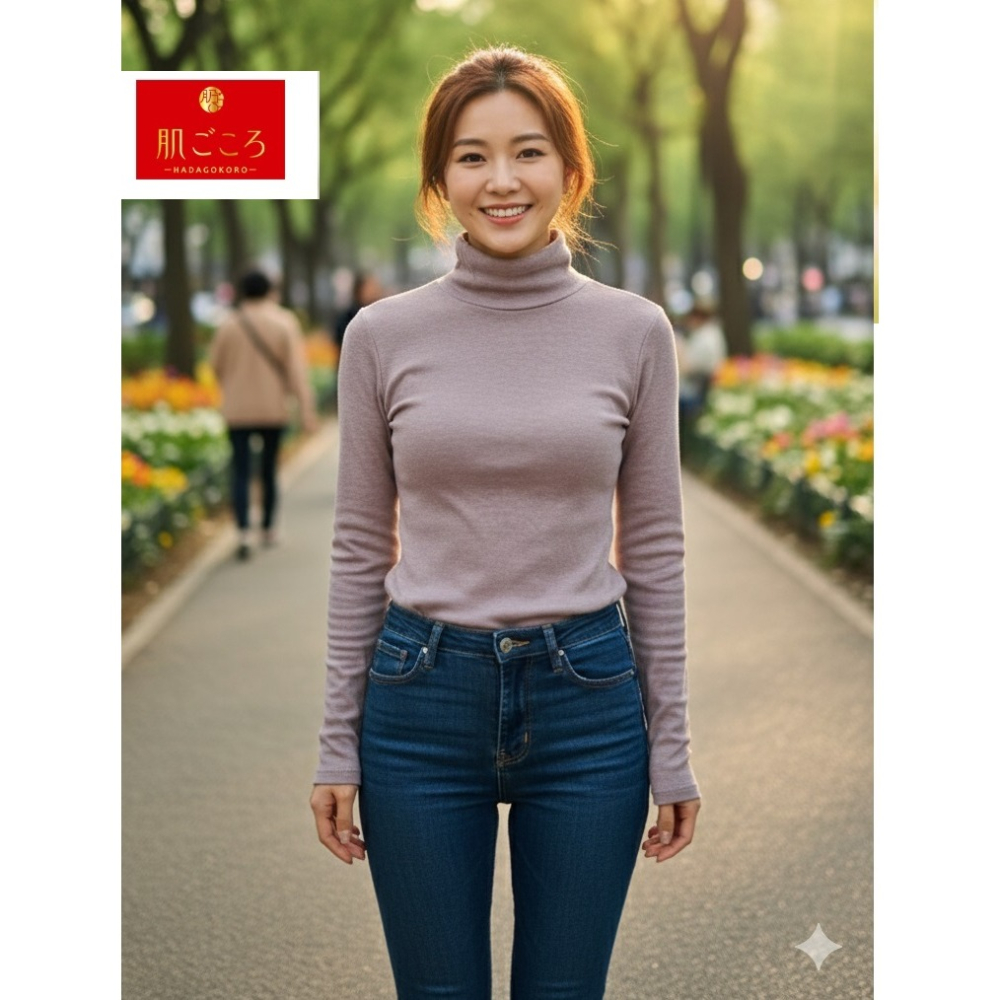 日本as 肌ごころ 立領有機棉混舒適 吸濕發熱 內搭衣(粉.紫.咖.白)4色-細節圖4