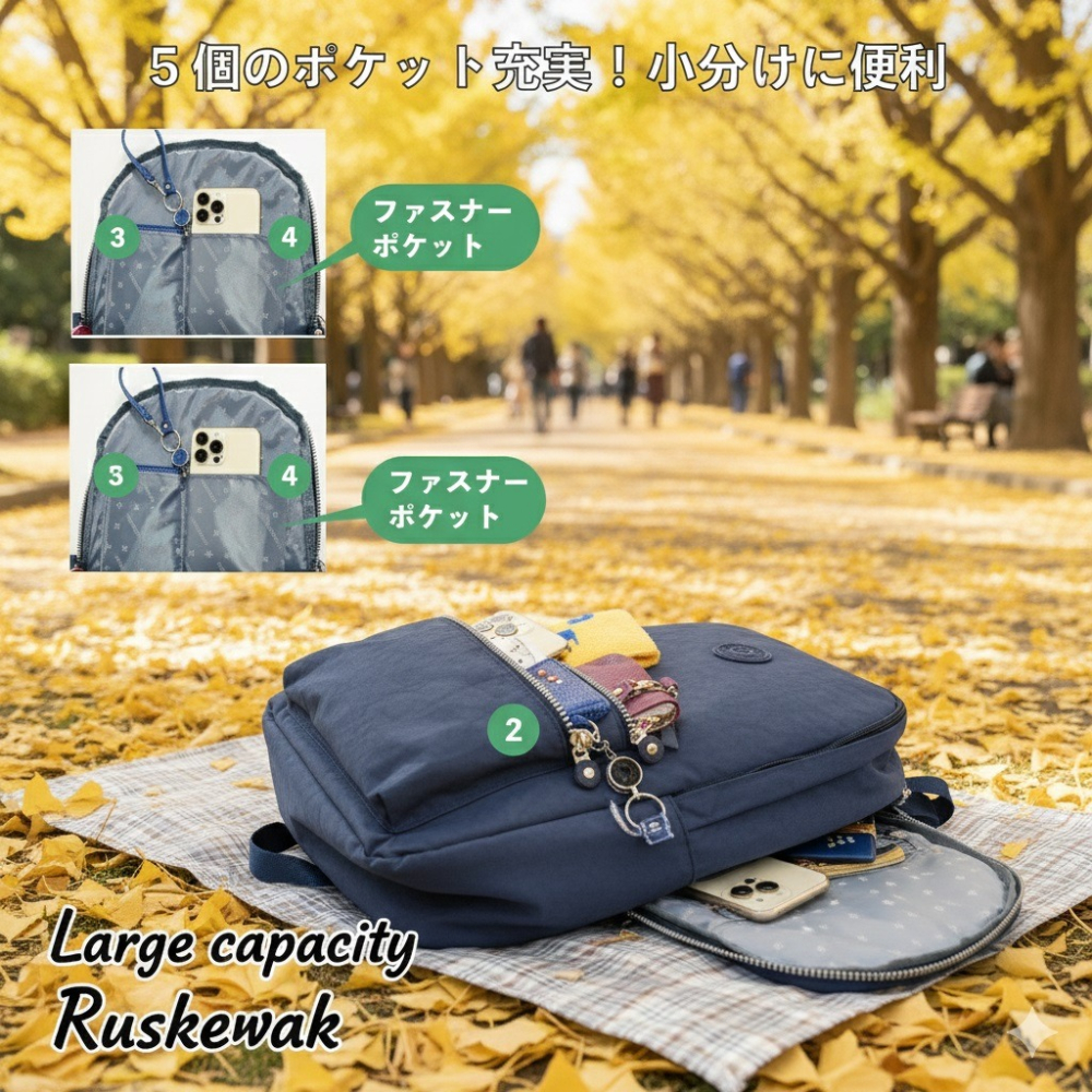 日本サンモト旅行購物輕量時髦大容量摺疊後背包(藍.紫.綠)三色-細節圖2