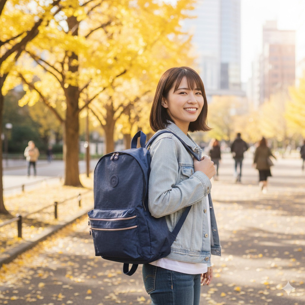 日本サンモト旅行購物輕量時髦大容量摺疊後背包(藍.紫.綠)三色-細節圖3