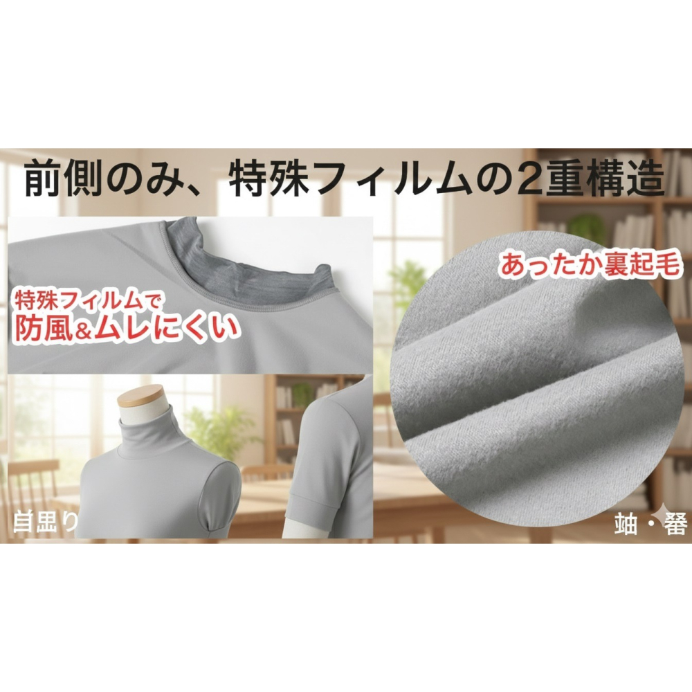 日本 AS BREEZE透濕防風膜 防風保暖高領長袖內搭(黑.灰)兩色-細節圖7