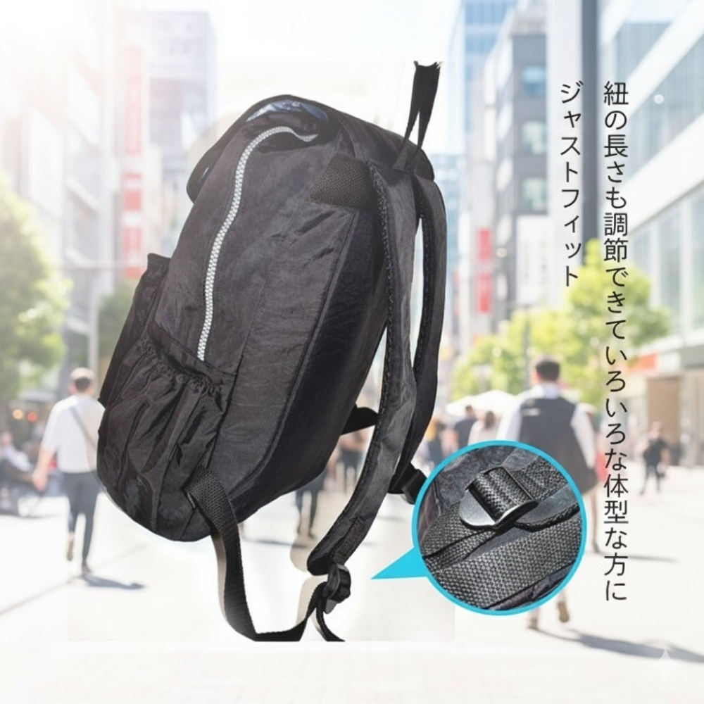 日本RUCKSACK多功能輕量通勤通學旅行購物折疊後背包(藍黑)2色-細節圖3