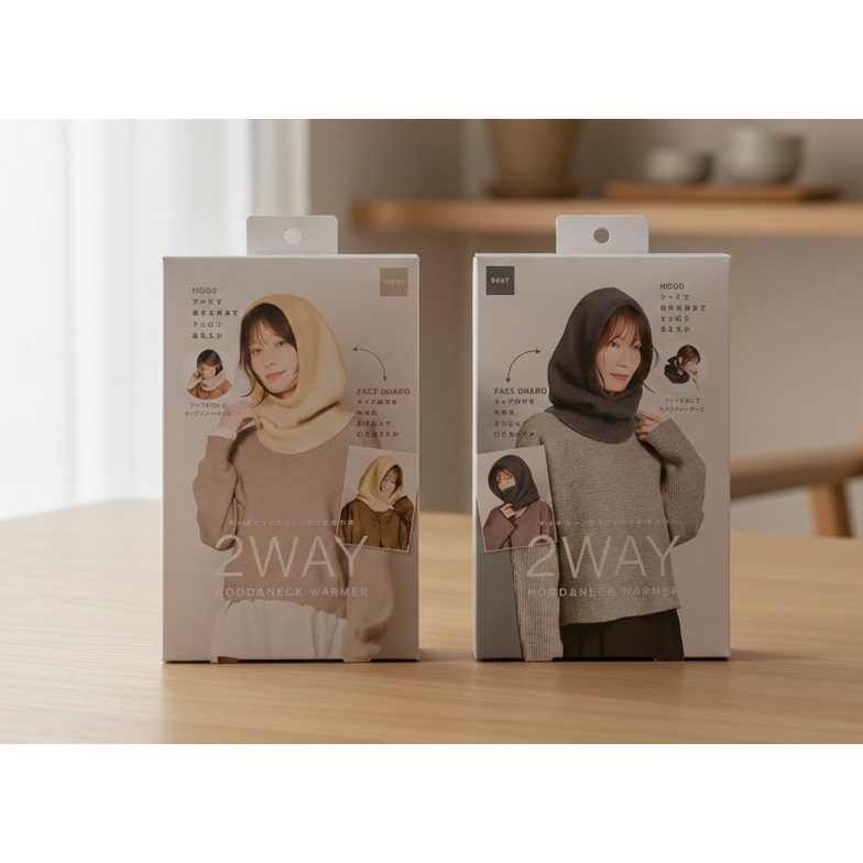 日本コジット可變臉部防護2WAY 連帽頸部 保暖套(灰米)兩色-細節圖2