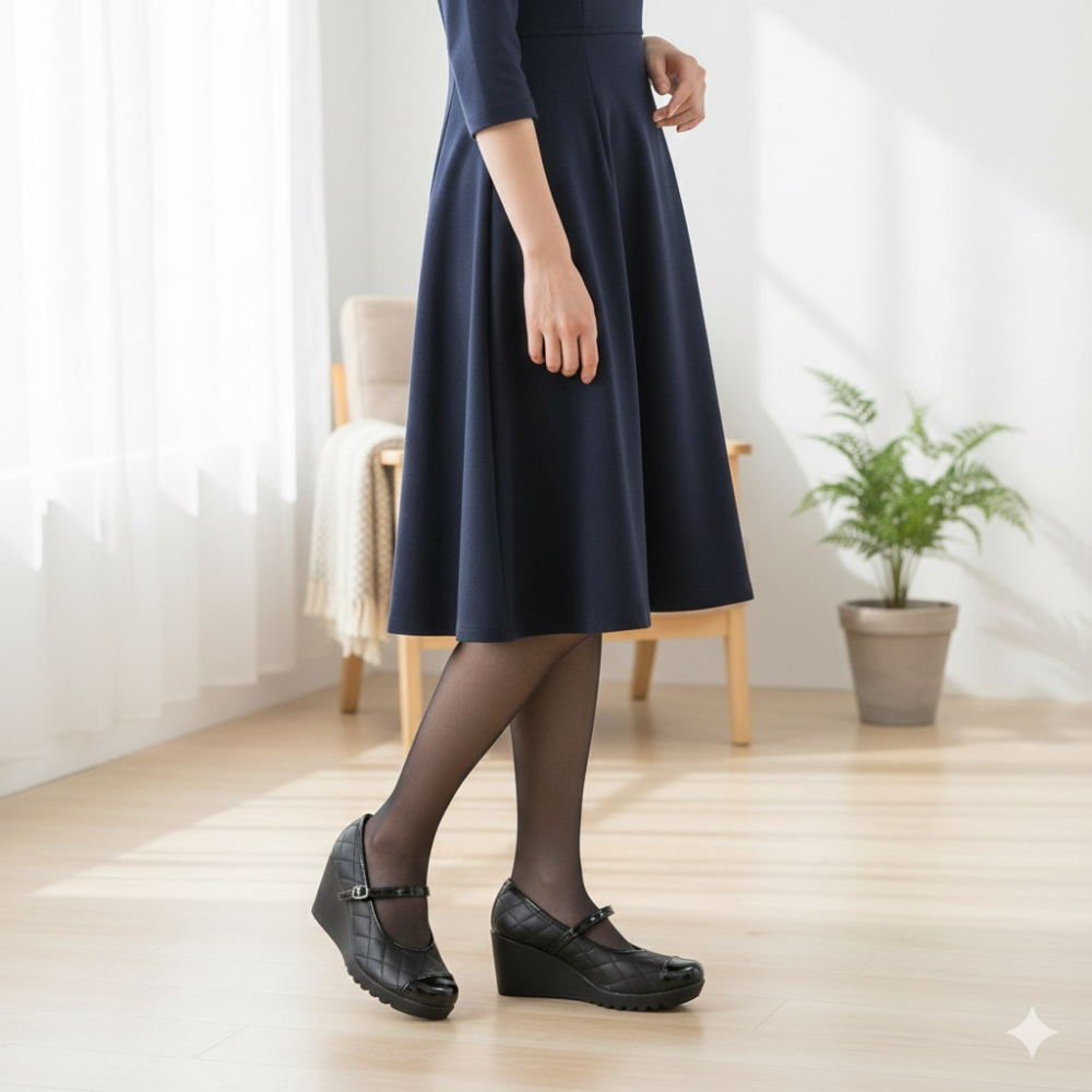 日本 FIRST CONTACT菱格車線時尚繫帶楔形厚底鞋-細節圖2