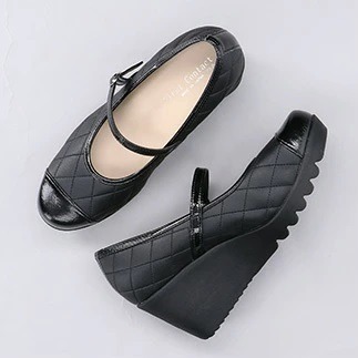 日本 FIRST CONTACT菱格車線時尚繫帶楔形厚底鞋-細節圖3