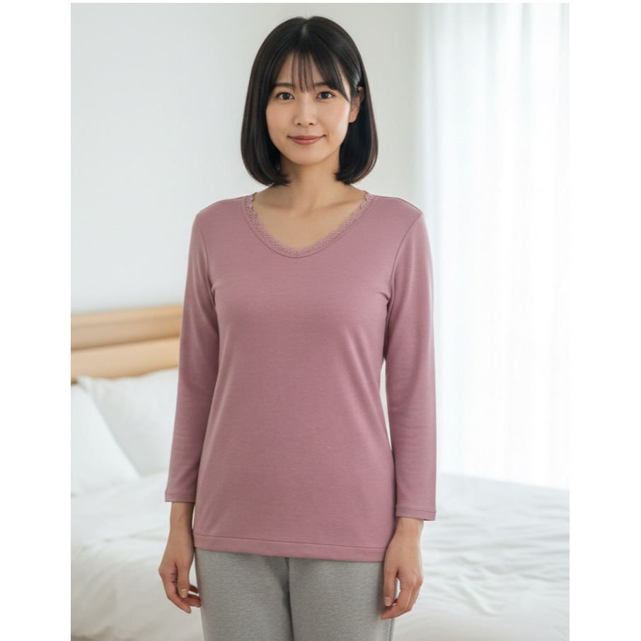 日本as 防靜電內刷毛 吸濕發熱 保暖發熱衣(粉.膚.桃紅)三色-細節圖3