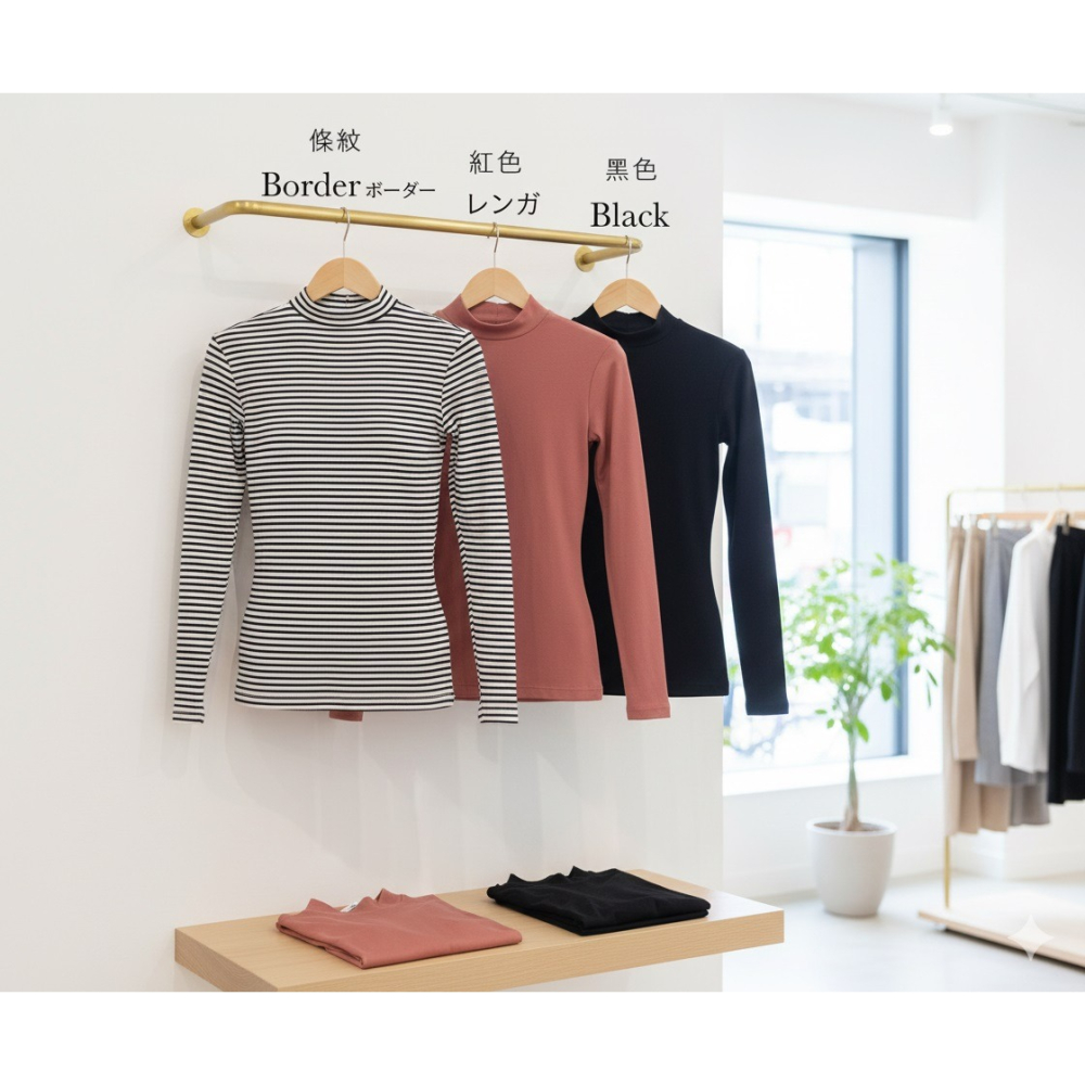 日本subrosa女立領吸濕發熱內著保暖發熱衣(黑.桃紅.條紋)三色-細節圖2