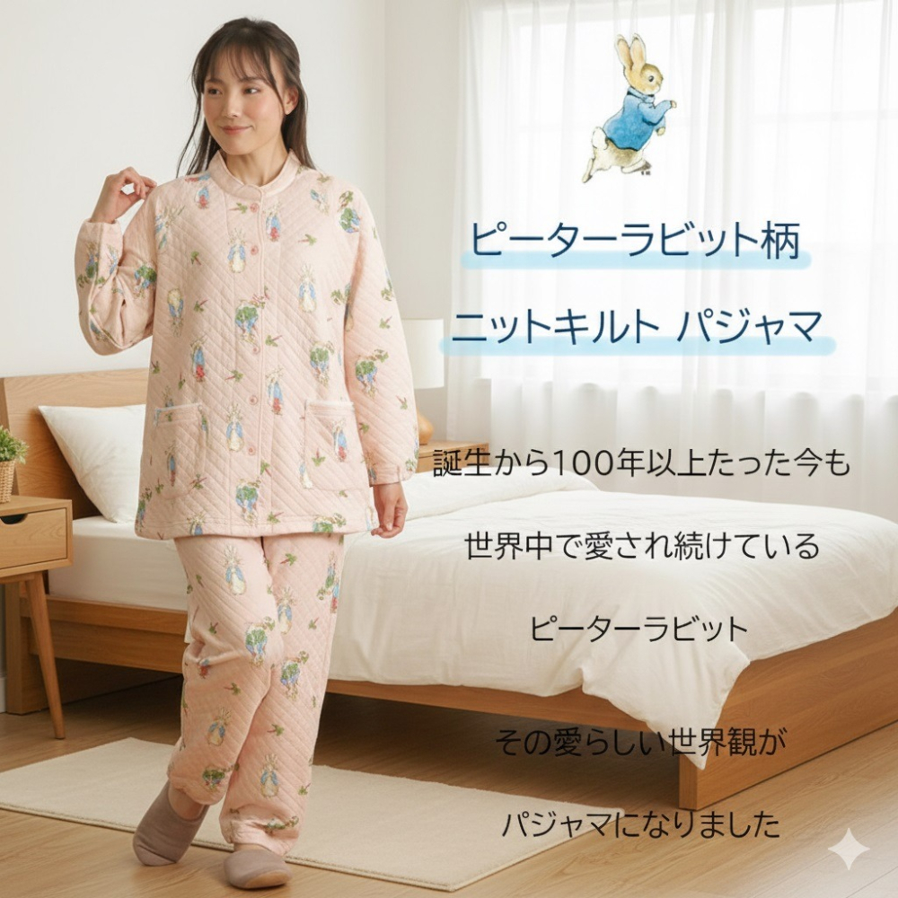 日本彼得兔 表裡純棉 圓領 前開襟 長袖成套家居服-細節圖6