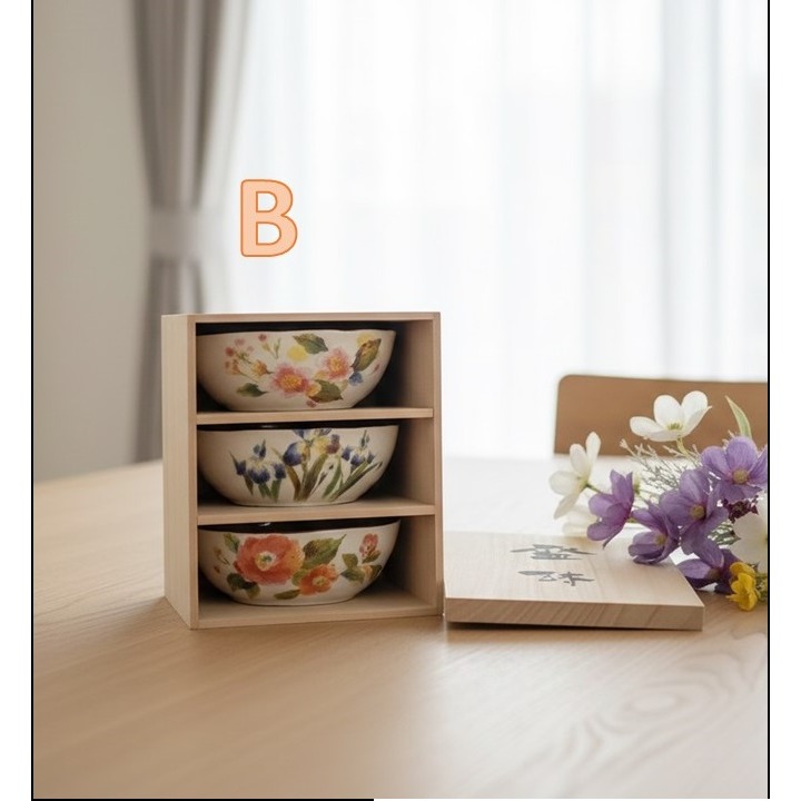 日本 美濃燒 木製盒裝 復古風實用美學 3 入缽組(A.B.C)三種-細節圖3