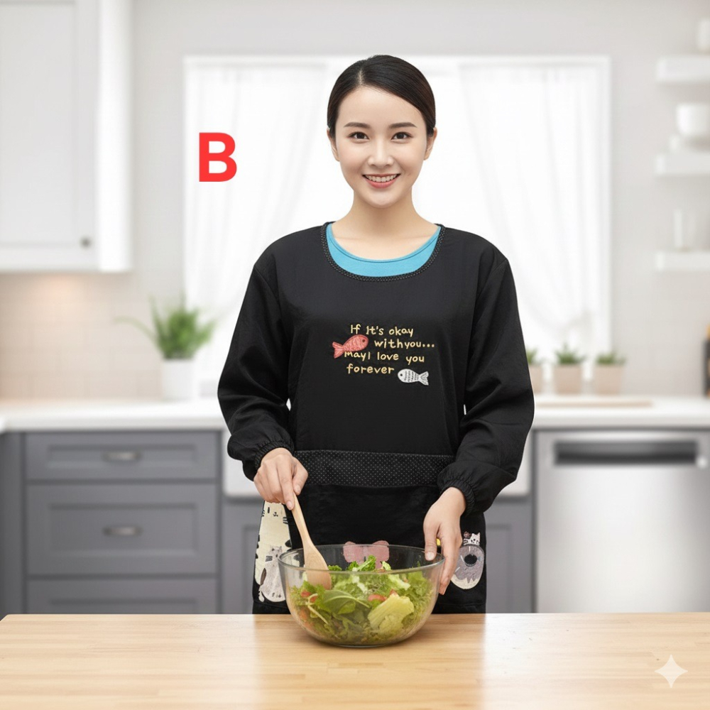 日本 鄉村風 長袖 防潑水 後綁 可機洗 收納口袋 後綁 圍裙(A.B.C.D.E)5組-細節圖4