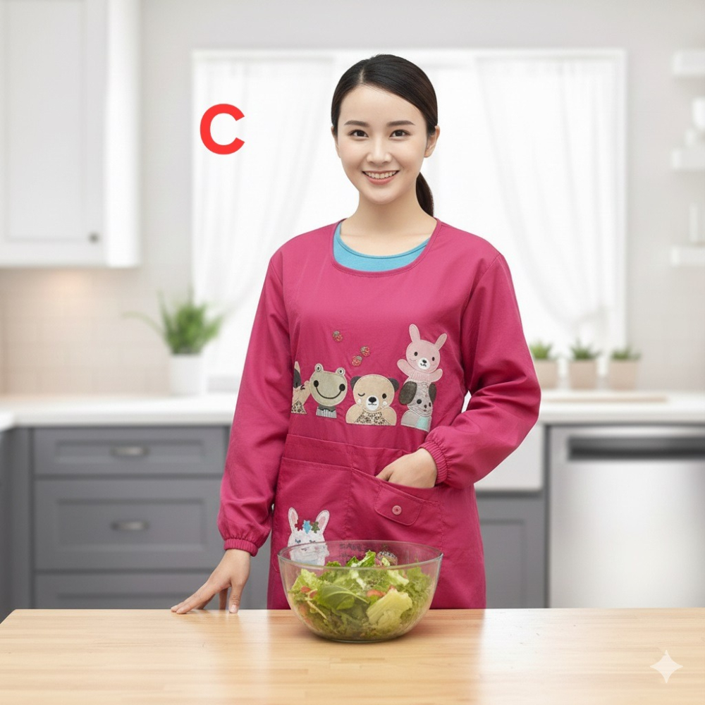 日本 鄉村風 長袖 防潑水 後綁 可機洗 收納口袋 後綁 圍裙(A.B.C.D.E)5組-細節圖5