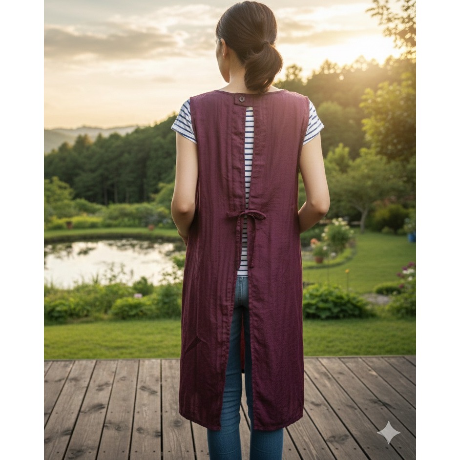 日本 鄉村風 長袖 防潑水 後綁 可機洗 收納口袋 後綁 圍裙(A.B.C.D.E)5組-細節圖6