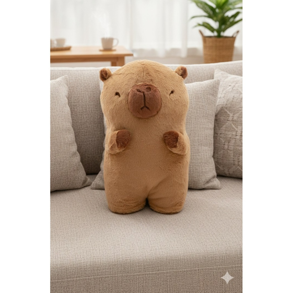 日本 療癒可愛動物造型站姿 靠墊 抱枕(狸貓.小豬.水豚君)三組-細節圖4