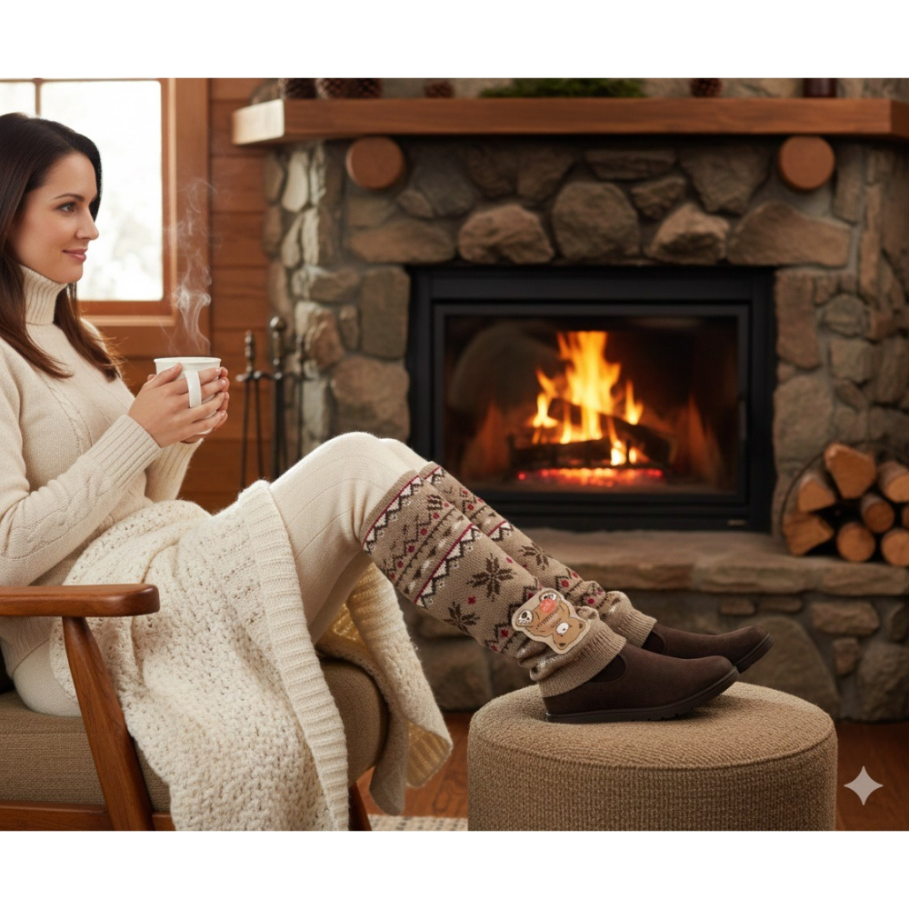 日本 Streamv雪花 內層柔暖絨毛 防寒抗冷厚款腿部保暖套(米.藍.黑)三色-細節圖2