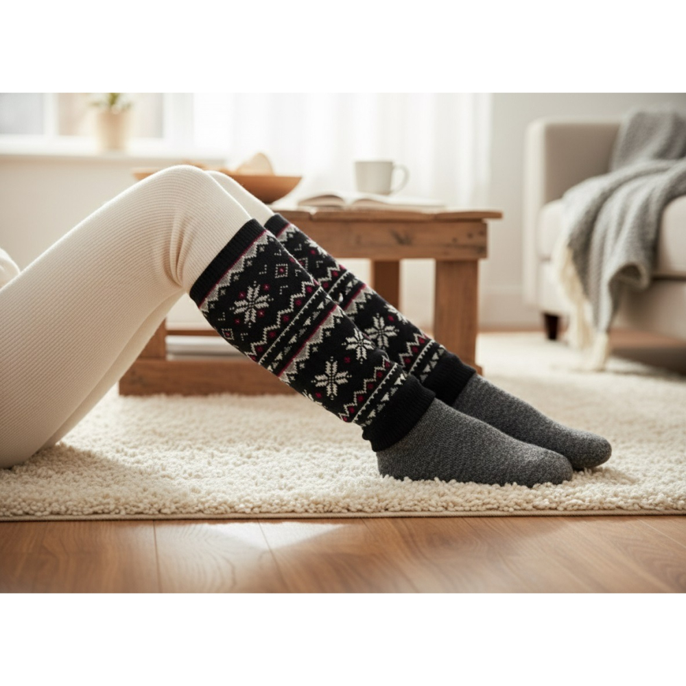 日本 Streamv雪花 內層柔暖絨毛 防寒抗冷厚款腿部保暖套(米.藍.黑)三色-細節圖3