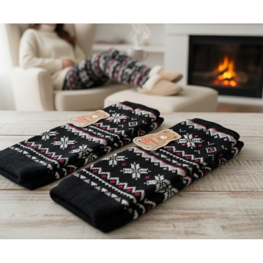 日本 Streamv雪花 內層柔暖絨毛 防寒抗冷厚款腿部保暖套(米.藍.黑)三色-細節圖5