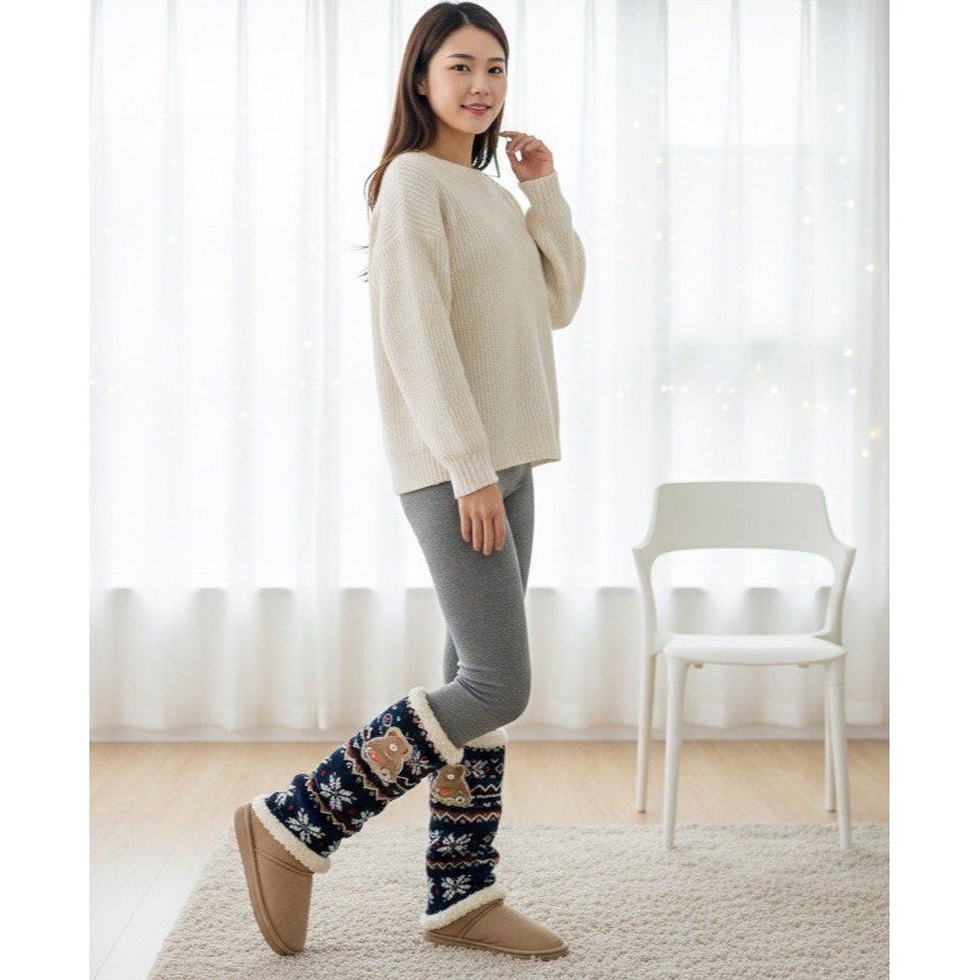 日本 Streamv雪花 內層柔暖絨毛 防寒抗冷厚款腿部保暖套(米.藍.黑)三色-細節圖6