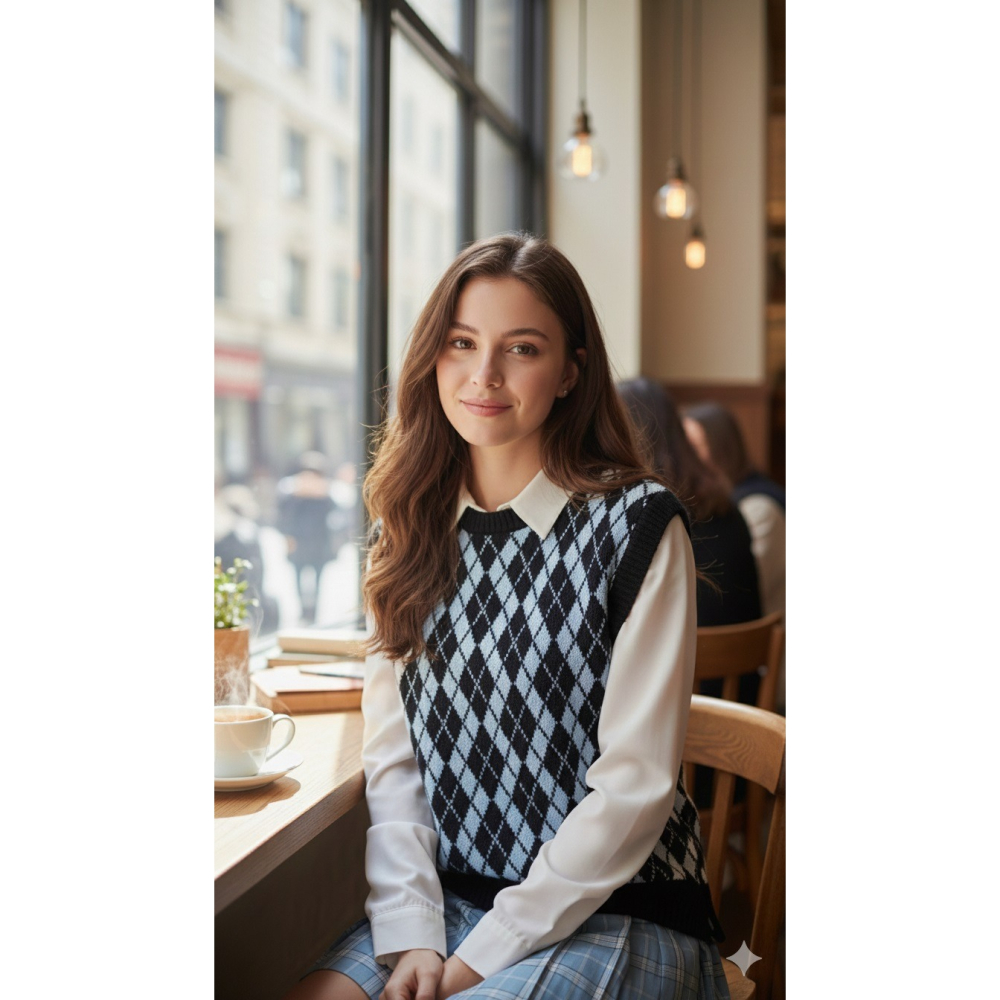 日本 經典菱格紋質感伸縮背心 穿出優雅層次感(黑.藍.紅)特價-細節圖2