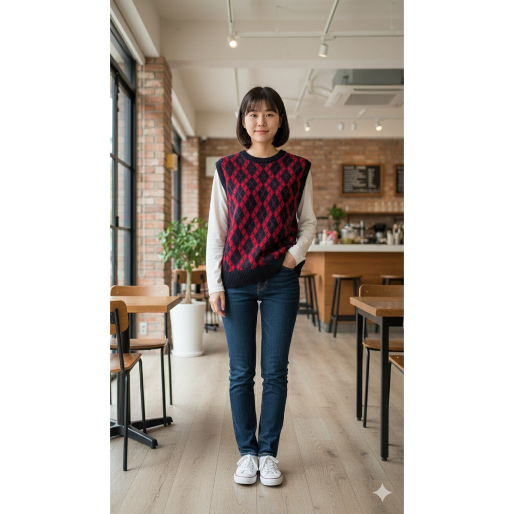 日本 經典菱格紋質感伸縮背心 穿出優雅層次感(黑.藍.紅)特價-細節圖3