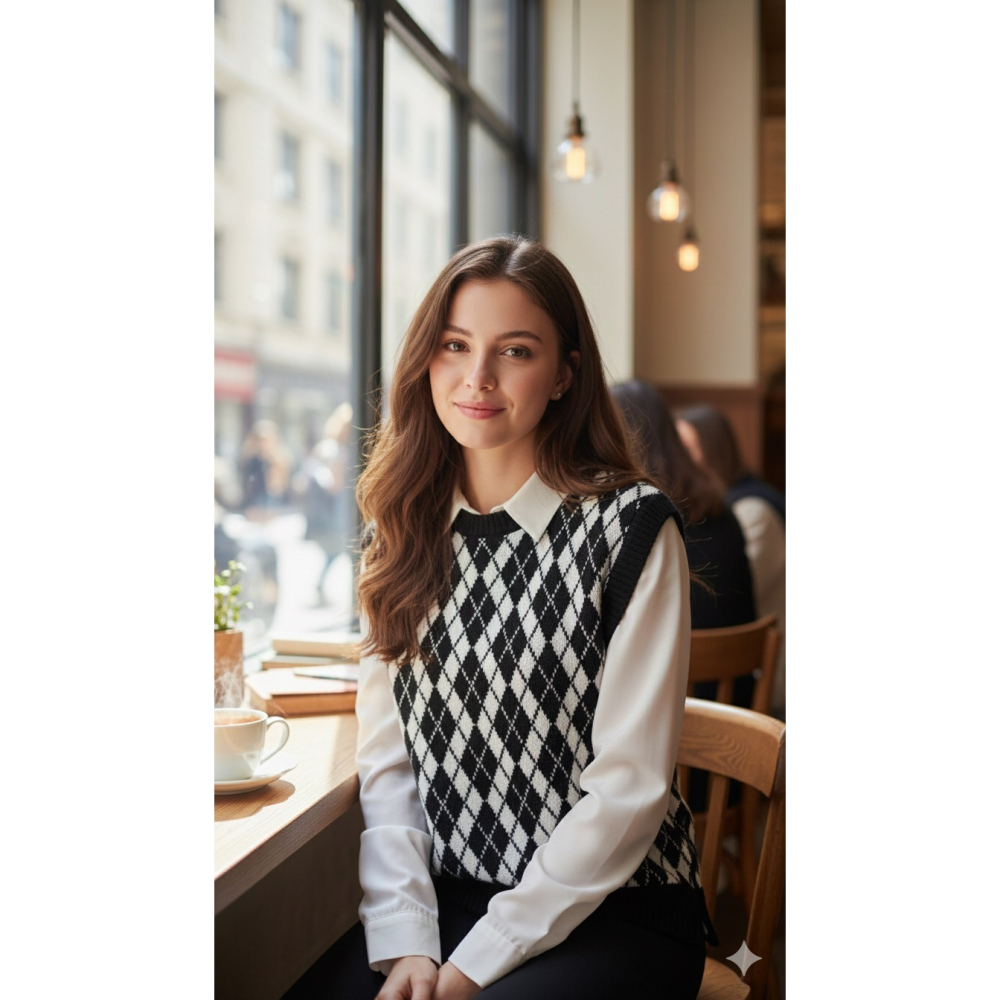 日本 經典菱格紋質感伸縮背心 穿出優雅層次感(黑.藍.紅)特價-細節圖4